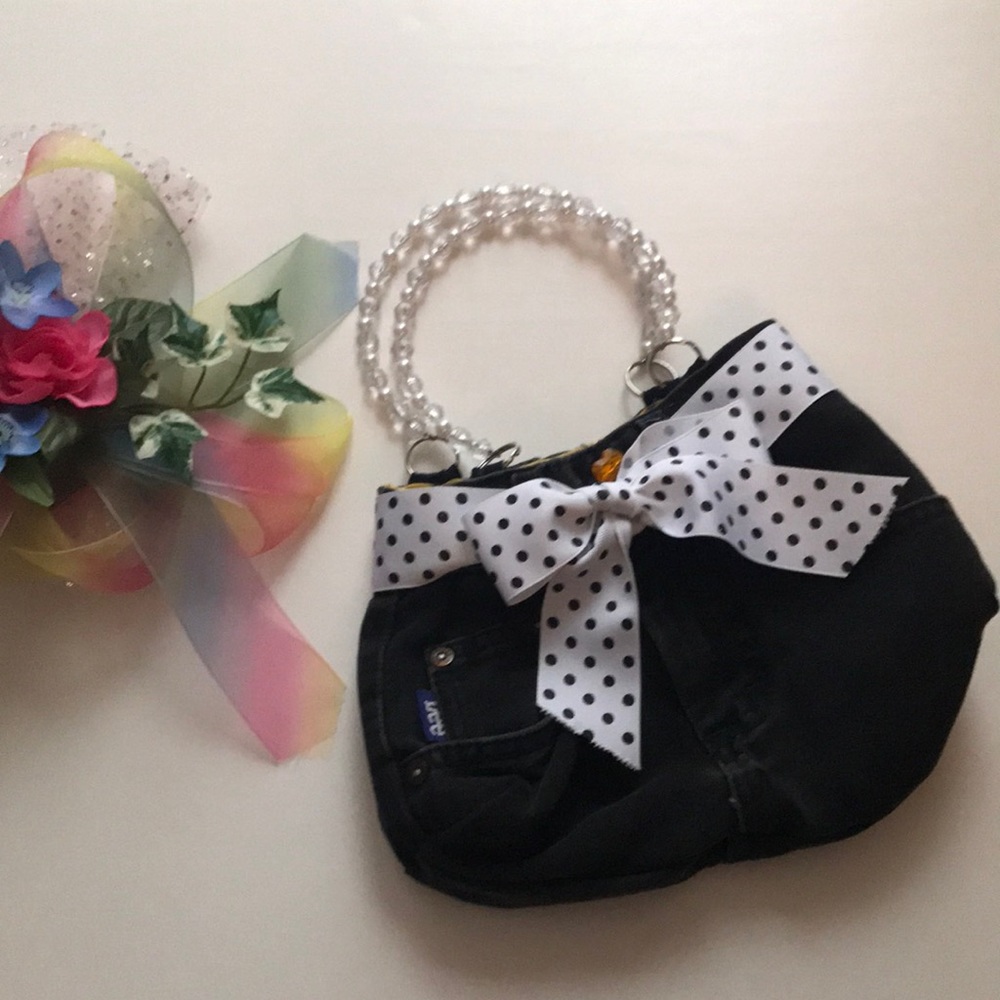 Artist Made Small Denim Handbag Black & White.
